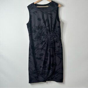 Marina Womans Size 14 Gray Black Floral Printed Dress Sleeveless Rusched Bow